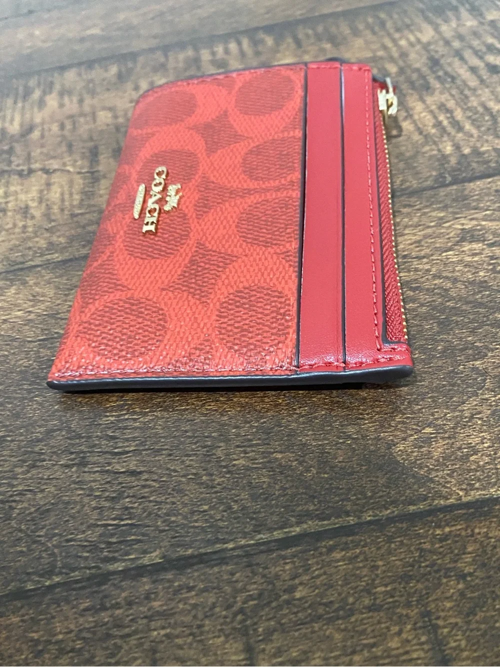 Coach Mini Skinny ID Case in Signature Canvas Crimson Red